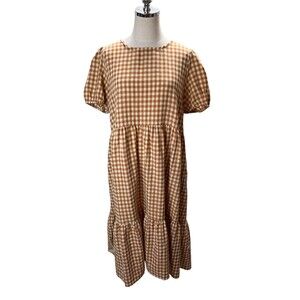 Hayden Dress Women's Size Large Orange Yellow Plaid 100% Cotton Maxi